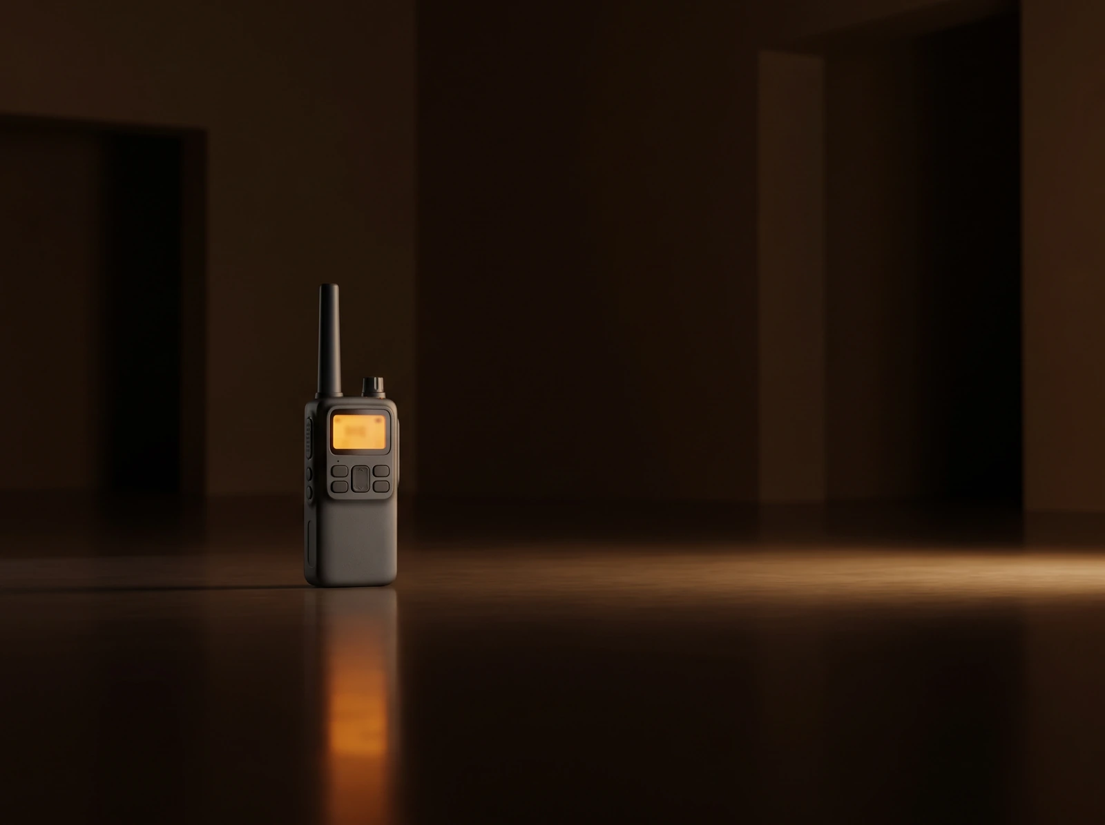 A radio lit by its amber signal.