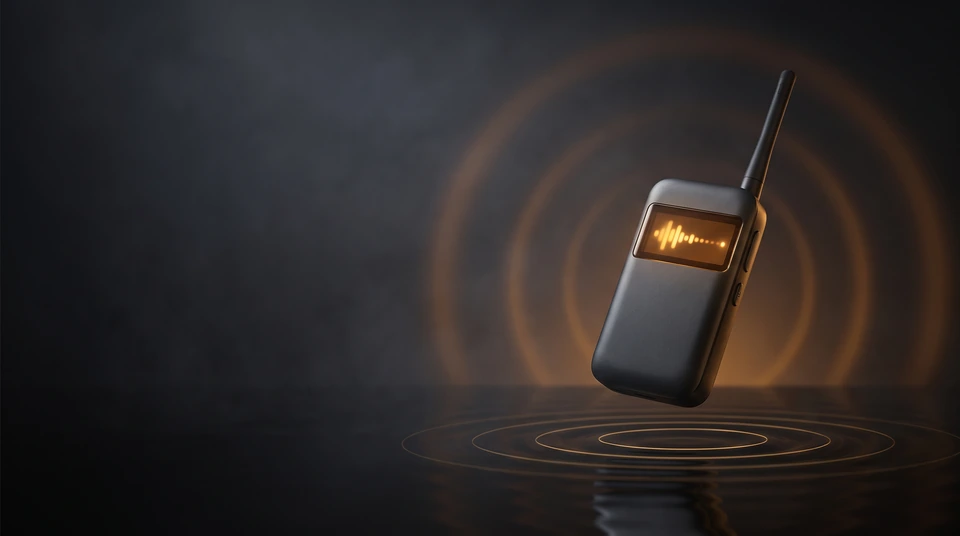 Amber signal rings radiating from a radio.